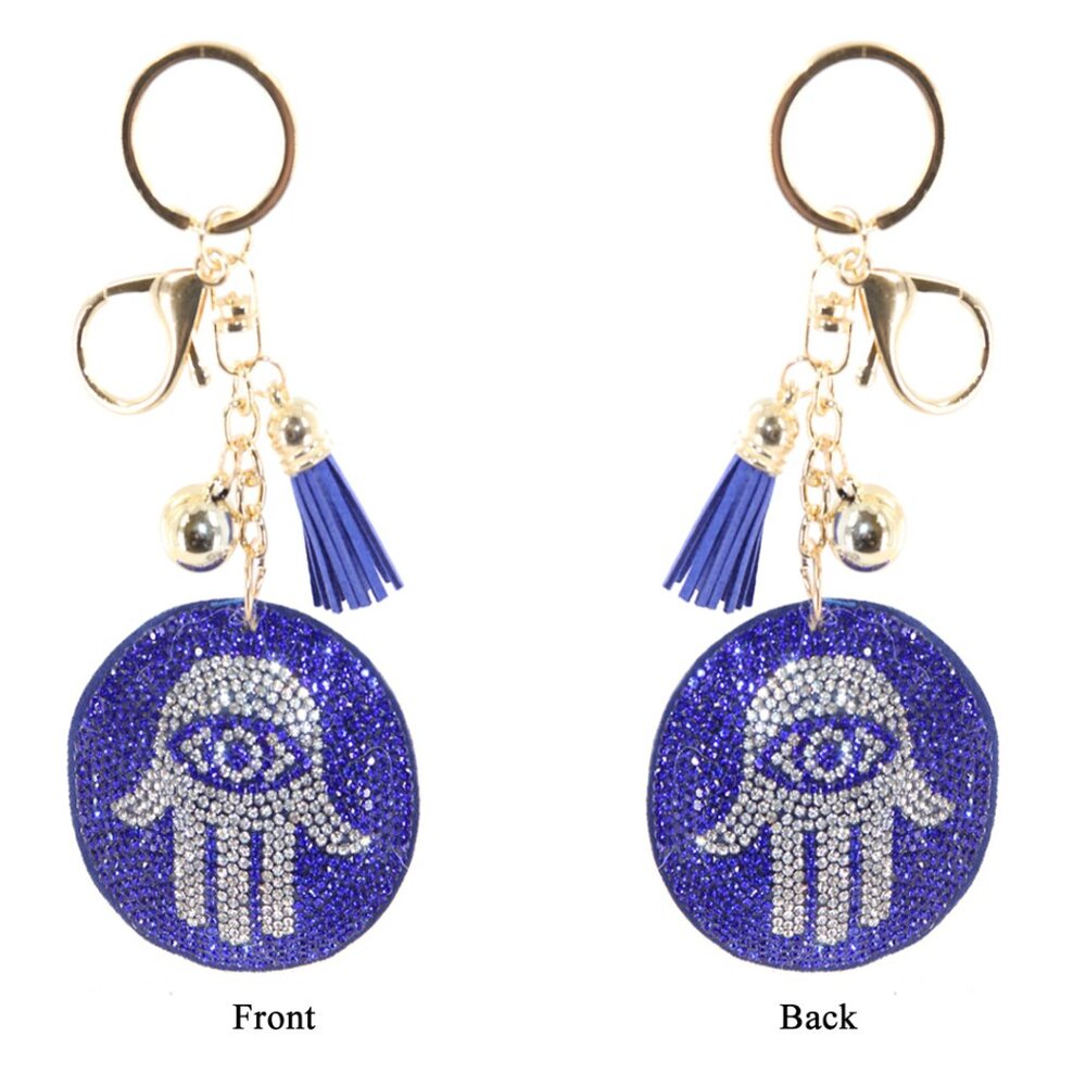 Hamsa Evil Eye Double Sided Rhinestones Keychain Charm for Purse and Backpack